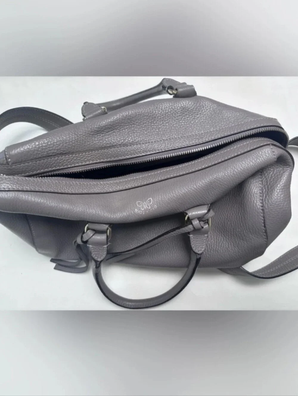 Johnny Was Taupe Gray Leather Tote Handbag Shoulder Bag